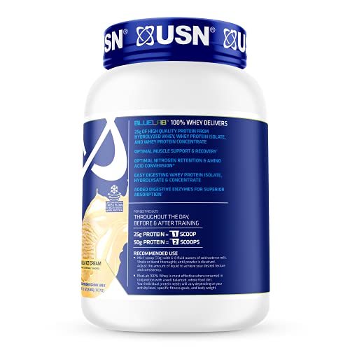 USN Supplements BlueLab 100 Percent Whey Protein Powder - Keto Friendly, Low Carb and Low Calorie, Vanilla, 2 Pounds