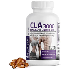 Bronson CLA 3000 Extra High Potency Supports Healthy Weight Management Lean Muscle Mass Non-Stimulating Conjugated Linoleic Acid 120 Softgels