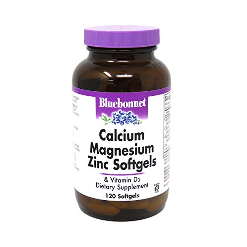 Bluebonnet Nutrition Calcium Magnesium Zinc Plus Vitamin D3, 1000 mg of Calcium, 500 mg of Magnesium and 15 mg of Zinc, 400IU Vitamin D3, For Strong Healthy Bones*, Gluten-Free, Dairy-Fee, 120 softgel