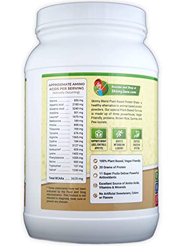 Skinny Jane Skinny Blend | Best Tasting Plant Based Protein Shake | Vegan Powder | Low Carbs Keto Friendly | Non GMO | No Soy, Gluten, Dairy and Egg Free | BCAAs (Chocolate, 2 Pound)