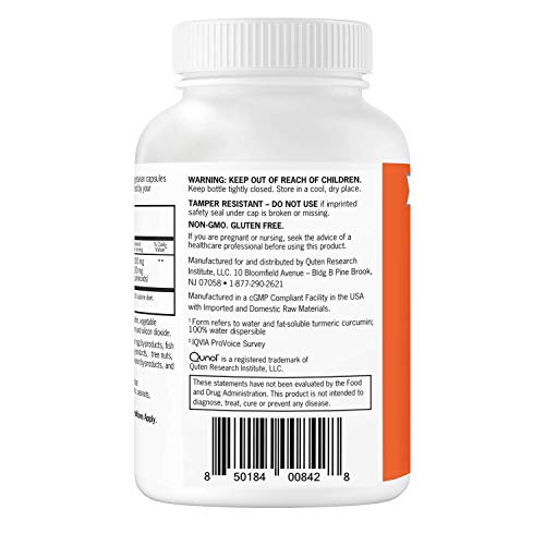 Turmeric Curcumin Capsules, 40x Better Absorption, Qunol 1000mg Extra Strength Supplement, Patented Hydro-Soluble Technology, Alternative to Turmeric Curcumin with Black Pepper, 60 Veggie Capsules