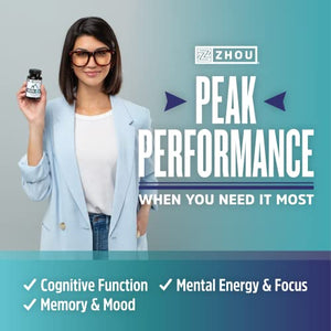 Zhou Neuro Peak Brain Support Supplement | Memory, Focus & Clarity Formula | DMAE, Rhodiola Rosea, Bacopa Monnieri, Ginkgo Biloba & More | 30 VegCaps