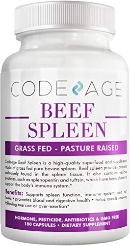 Codeage Grass Fed Beef Spleen Supplement - Freeze Dried, Non-Defatted, Desiccated Beef Spleen Bovine Pills Glandulars Meat – Pasture Raised Argentina Beef Vitamins for Spleen - Non-GMO -180 Capsules