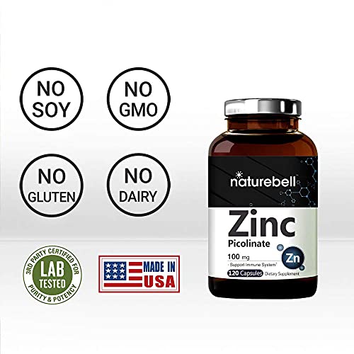 2 Pack Maximum Strength Zinc 100mg, Zinc Picolinate Supplement, 120 Capsules, Zinc Vitamin and Immune Vitamins for Enzyme Function and Immune Support, Non-GMO and Made in USA