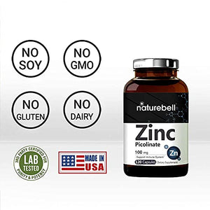 2 Pack Maximum Strength Zinc 100mg, Zinc Picolinate Supplement, 120 Capsules, Zinc Vitamin and Immune Vitamins for Enzyme Function and Immune Support, Non-GMO and Made in USA