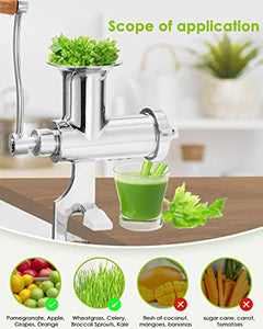Moongiantgo Manual Wheatgrass Juicer Extractor Stainless Steel Manual Juicer for Juicing Wheat Grass Celery Kale Spinach Parsley Pomegranate Apple Grapes Fruit Vegetable (Detachable Slag Outlet)