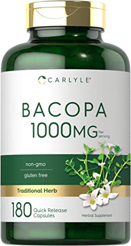 Bacopa Monnieri Capsules | 1000 mg | 180 Capsules | Non-GMO & Gluten Free Supplement | by Carlyle