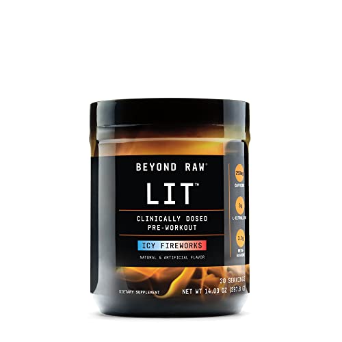 Beyond Raw LIT | Clinically Dosed Pre-Workout Powder | Contains Caffeine, L-Citruline, and Beta-Alanine, Nitrix Oxide and Preworkout Supplement | Icy Fireworks | 30 Servings