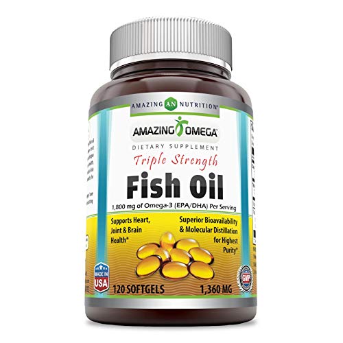 Amazing Omega Triple Strength Fish Oil - 1,360 Mg,Softgels(Non-GMO,Gluten Free)-Supports Heart,Joint & Brain Health-Superior Bioavailability & Molecular Distillation for Highest Purity(120 Count)