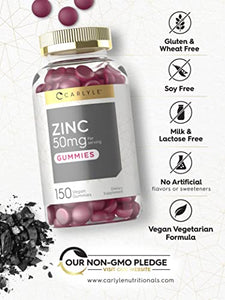 Zinc 50mg Gummies | 150 Count | Vegan, Non-GMO and Gluten Free Formula | Zinc Citrate Dietary Supplement | by Carlyle