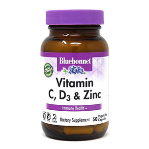 Bluebonnet Nutrition Vitamin C, D3 & Zinc, for Immune Health and Respiratory Function*, Soy-Free, Gluten-Free, Non-GMO, Kosher Certified, Dairy-Free, 50 Vegetable Capsules, 50 Servings