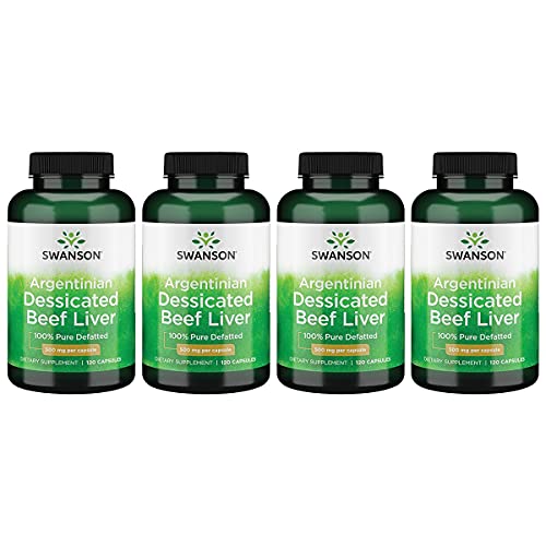 Swanson Argentinian Desiccated Beef Liver - 100% Pure Defatted 500 mg 120 Caps 4 Pack