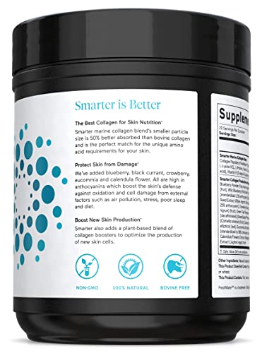 Smarter Skin Collagen - Triple Action Formula for Vibrant, Healthy Skin - Unique Marine Collagen Blend with Antioxidant Protection & Plant-Based Collagen Production Boosters (20 Servings)
