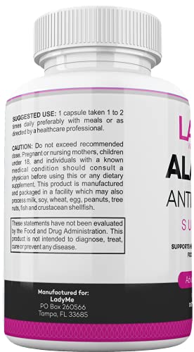 ALA / ALC Extra Strength Supplement - Alpha Lipoic Acid with Acetyl L-Carnitine 850 mg ALCAR Amino Acid Source for Brain Function, Memory, Focus, Antioxidant Support for Women by Ladyme 60 Capsules