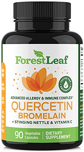 Quercetin 500mg with Bromelain, Vitamin C and Stinging Nettle – Advanced Sinus and Allergy Supplement – Natural Vegetable Capsules – Non GMO, Dairy, Gluten, Egg and Nut Free - by ForestLeaf (180)