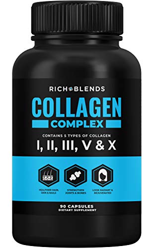 RichBlends Multi Collagen Peptides (Types I, II, III, V, X) - Collagen Pills - Anti-Aging, Hair, Skin, Nails, and Joint Support (90 Capsules)