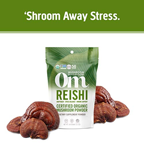 Om Mushroom Superfood Reishi Organic Mushroom Powder, 3.5 Ounce, 50 Servings , Adaptogen, Stress & Immune Support, Superfood Mushroom Supplement