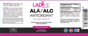 ALA / ALC Extra Strength Supplement - Alpha Lipoic Acid with Acetyl L-Carnitine 850 mg ALCAR Amino Acid Source for Brain Function, Memory, Focus, Antioxidant Support for Women by Ladyme 60 Capsules
