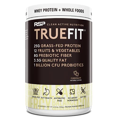 RSP TrueFit - Protein Powder Meal Replacement Shake, Premium Grass Fed Whey + Organic Fruits & Veggies, Fiber & Probiotics, Non-GMO, Gluten Free, Keto