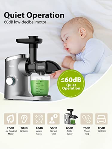 Slow Masticating Juicer,Aeitto Celery Juicer Machine,Juice Extractor,Cold Press Juicer with 2-Speed Modes,Reverse Function & Quiet Motor for Vegetables And Fruits,Easy to Clean with Brush