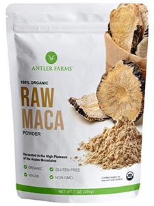 Antler Farms - 100% Pure Organic Raw Maca Powder, 40 Servings, 200g - Vegan, Gluten Free, Sun Dried, Cold Processed, Grown Outdoors in Central Andes of Peru, Certified USDA Organic