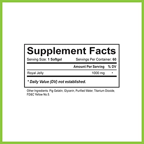 Vitapia Royal Jelly Softgel Capsules - 1000mg per Serving - High in Nutrients & Antioxidants, Anti-Inflammatory, and Immune Support - 60 Day Supply - Non GMO & Gluten Free