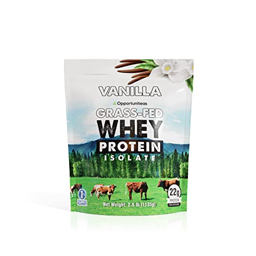 Vanilla Whey Protein Powder - Grass Fed Whey Isolate + Real Sugar & Vanilla Flavor - Perfect for Shakes, Smoothies, Drinks, Cooking & Baking - Non GMO & Gluten Free - 2.5lb