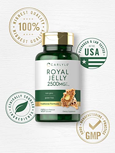 Royal Jelly Capsule | 2500mg | 120 Count | Non-GMO and Gluten Free Formula | Traditional Supplement | by Carlyle