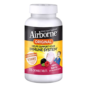 Airborne 1000mg Vitamin C Chewable Tablets with Zinc, Immune Support Supplement with Powerful Antioxidants Vitamins A C & E - (116 count bottle), Very Berry Flavor, Gluten-Free