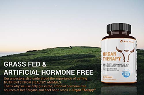 SaltWrap Organ Therapy - Grass Fed Beef Organ Meat Complex Supplement with Organic Bone Broth Concentrate (Beef Liver, Heart, Kidney and Bone Broth Capsules with BioPerine), Desiccated, 90 Capsules