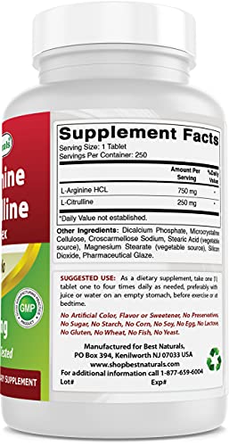 Best Naturals L-Arginine L-Citruline Complex Tablets, 250 Count