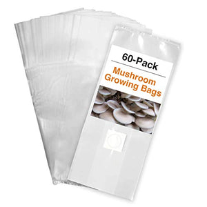 TonGass 60-Pack Autoclavable Mushroom Growing Bags - Large 8" x 5" x 20" Clear Mushroom Spawn Bags - Extra Thick 80 Micron Bags