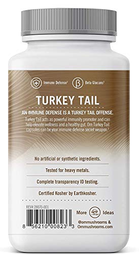 Om Mushroom Superfood Turkey Tail Mushroom Capsules Superfood Supplement, 90 Count, 30 Days, Immune Support, Polysacchrides, Beta-Glucans, Gut Health & Holistic Defense Mushroom Supplement