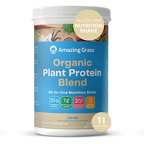 Amazing Grass Organic Plant Protein Blend: Vegan Protein Powder, All-In-One Nutrition Shake with Beet Root, Pure Vanilla, 11 Servings , 14.3 Ounce (Pack of 1)