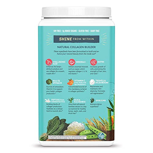Sunwarrior Vegan Collagen Peptides Powder - Plant Based Vegan Collagen Powder, Organic Collagen Protein Powder, Hyaluronic Acid, Biotin, No Sugar, Dairy, or Soy, Non-GMO, Vegan Collagen Supplements