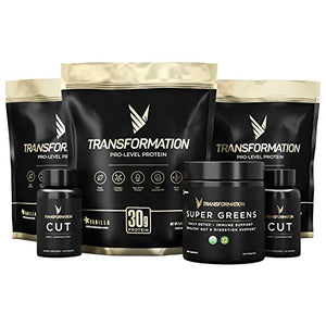 Transformation Multi-Protein Superblend Powder (3-Pack) + Cut Thermogenic Diet Pills (2-Pack) + Super Greens Immune Boosting Superfood (1-Pack) - Total Body Transformation Package (Vanilla)