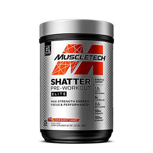 Pre Workout for Men & Women | MuscleTech Shatter Elite Pre-Workout | Preworkout Energy Powder | 8 Hr Nitric Oxide Booster + Beta Alanine | Focus + Strength | 350mg Caffeine | Sour Burst Candy, 25 Serv