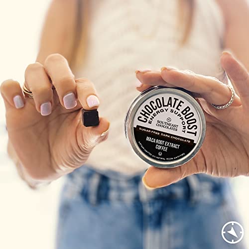 Southeast Chocolates Boost Bites - Sugar-Free Dark Chocolate Bites – Sugar Free with Maca Root Extract and Coffee to Support Physical Endurance and Memory Concentration – Vegan, Dairy-Free. Soy-Free and All Natural (Small Tin 6 Pack/9 Bites ea.)