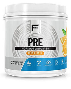 Flow Supplements, Natural Pre-Workout Powder, Naturally Flavored and Sweetened, Workout Amplifier, Pump, Vaso, Endurance, Focus, Energy, Fully Dosed, Sour Orange, 30 Servings