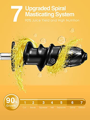 Slow Masticating Juicer Extractor Professional Machine, Cold Press Juicer with Quiet Motor and Reverse Function, High Nutrient Fruit and Vegetable Juice with Juice Jug & Brush for Cleaning