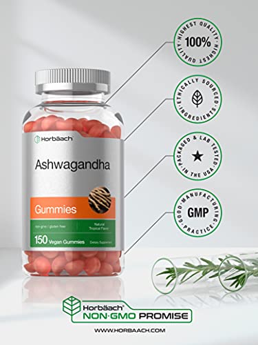 Ashwagandha Gummies | 150 Count | Vegan, Non-GMO, & Gluten Free Supplement | Natural Tropical Flavor | by Horbaach