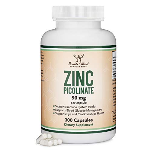 Zinc Picolinate 50mg, 300 Capsules (Immune Support for Kids and Adults) Non-GMO, Gluten Free, Made in The USA (300 Day Supply) by Double Wood Supplements