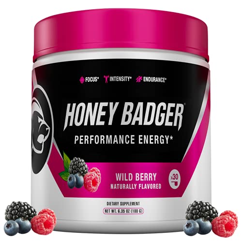 Honey Badger Pre Workout Powder | Vegan Keto Wild Berry Preworkout | Natural Energy for Men & Women | Beta Alanine, Caffeine & Vitamin C for Immune Support | Sugar Free & Paleo | 30 Servings