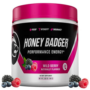 Honey Badger Pre Workout Powder | Vegan Keto Wild Berry Preworkout | Natural Energy for Men & Women | Beta Alanine, Caffeine & Vitamin C for Immune Support | Sugar Free & Paleo | 30 Servings