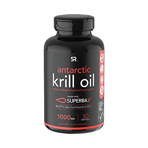 Antarctic Krill Oil 1000mg (Per Softgel) with Omega-3s EPA & DHA + Astaxanthin & Phospholipids | IKOS 5-Star Certified & Non-GMO Verified (30 Liquid softgels)