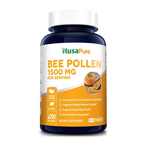 Bee Pollen 1500mg 200 Veggie Caps (100% Vegetarian, Non-GMO & Gluten Free) Naturally Occurring Proteins and Aminoacids*