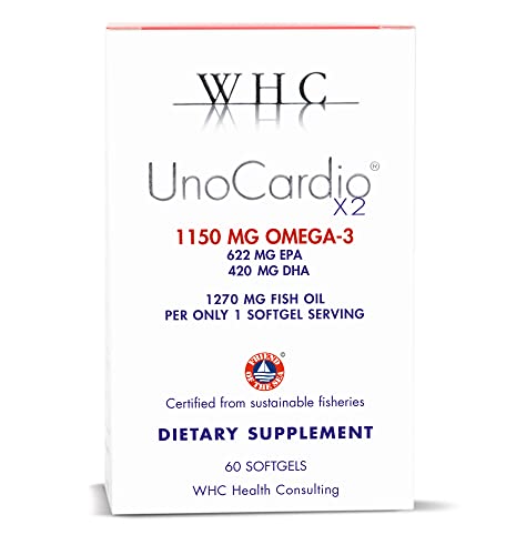 WHC, UnoCardio X2 Fish Oil (60 Softgels), Triglyceride Omega-3 Fatty acids - 1270 mg Fish Oil Supplement (622 mg EPA / 420 mg DHA/Total 1150 mg of Omega-3 per Serving)