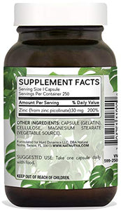 Natural Nutra Zinc Picolinate 30 mg, Double Strength, Raw and Pure, Highly Bioavailable Supplement for Growth, Immune and Thyroid Support, 250 Capsules