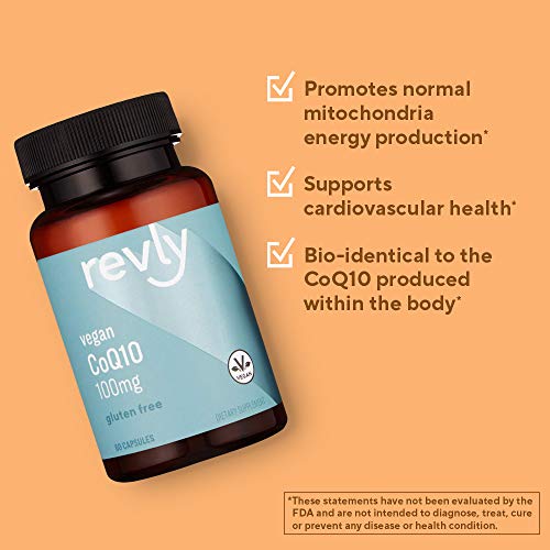 Amazon Brand - Revly Vegan CoQ10 100 mg - Normal Energy Production, Supports Cardiovascular Health - 2 Month Supply (60 Capsules)