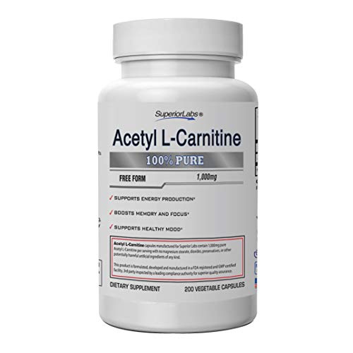 Superior Labs | Acetyl L-Carnitine 1000mg | 200 caps | Maximum Absorption | Pure Vegetable Capsules | Zero Synthetic Additives | Superior Absorption